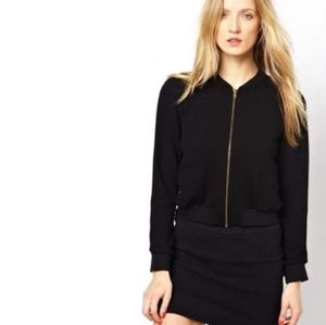 GANNI Black Textured Cropped Bomber Full Zip Jacket Stretch US XS Miss M…
